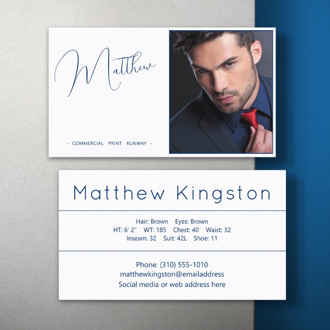 Model Actor Photo Promotional White And Blue Business Card (Creator Uploaded)