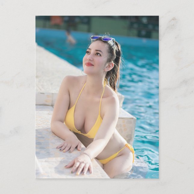 Model In Yellow Bikini Holiday Postcard (Front)