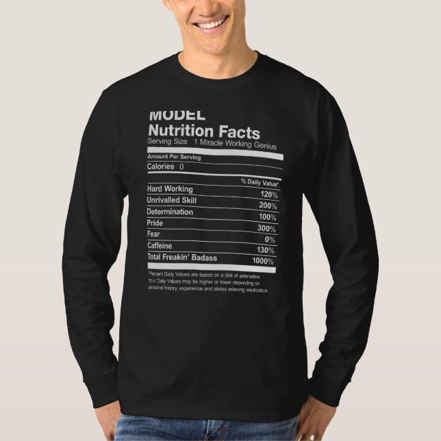 Model Nutrition Facts Funny T-Shirt (Front)