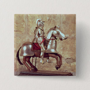 Model of a barded horse and rider, c.1640 15 cm square badge