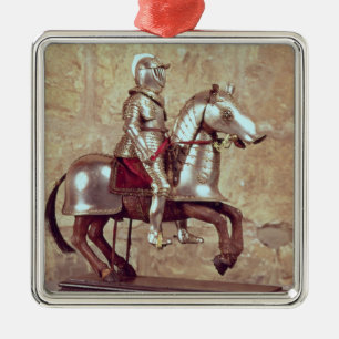Model of a barded horse and rider, c.1640 metal tree decoration