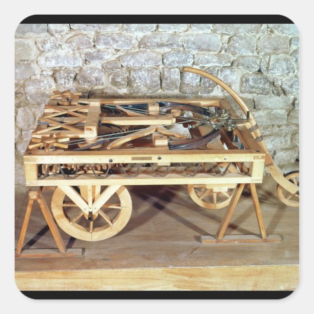 Model of a car driven by springs square sticker (Front)