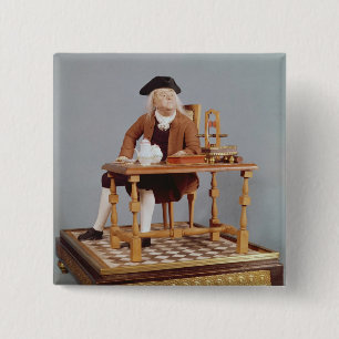 Model of Benjamin Franklin at his table 15 Cm Square Badge