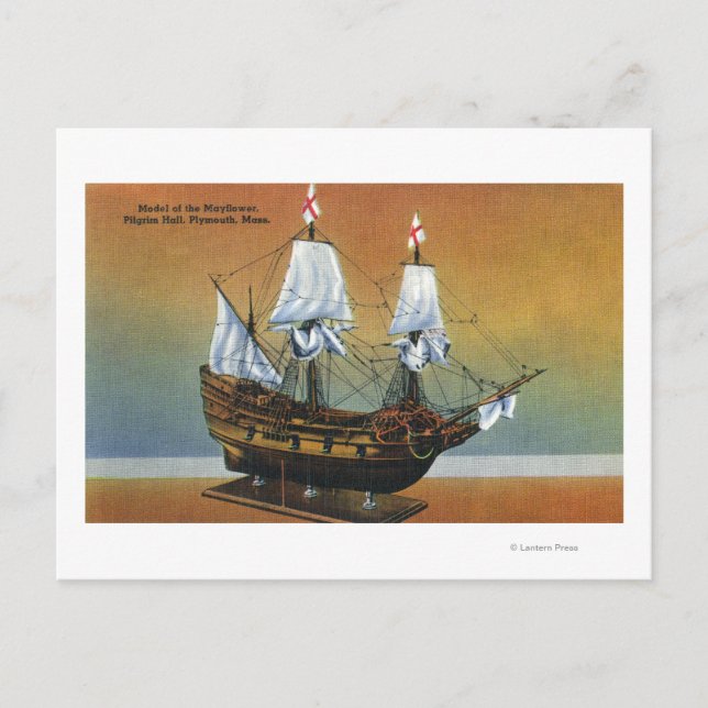 Model of the Mayflower in Pilgrim Hall View Postcard (Front)