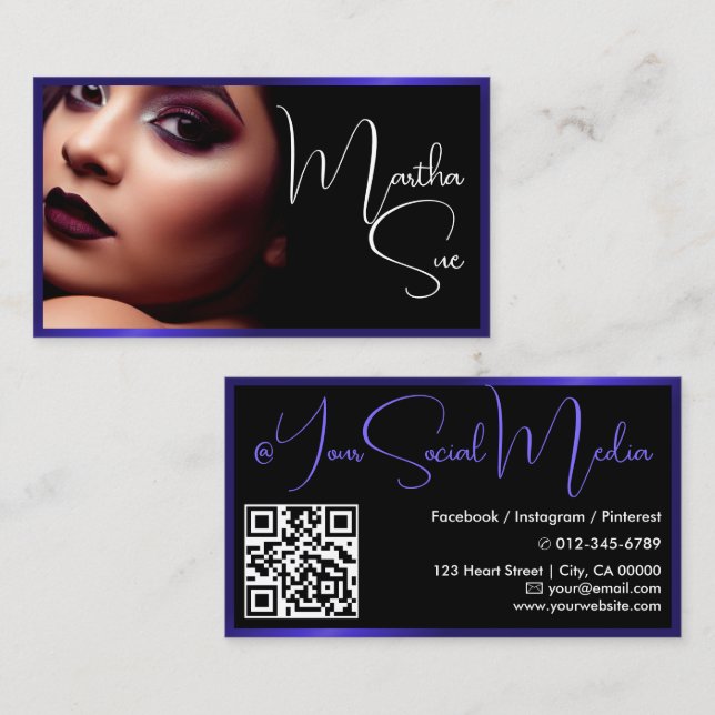 Model Purple Blue Black Influencer Photo Image Business Card (Front/Back)
