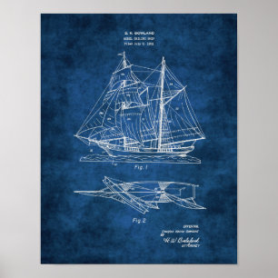 Model Sailboat Blueprint #2 Nautical Decor