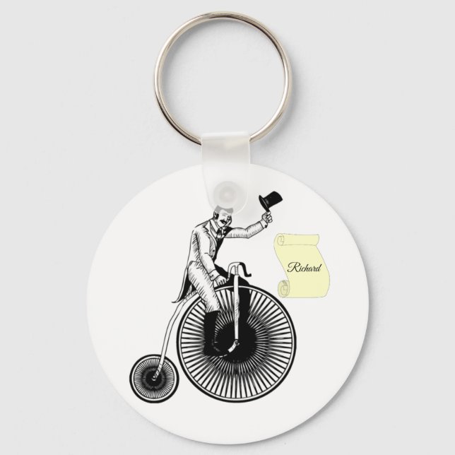 Model T Penny Farthing Classic Black And White Key Ring (Front)