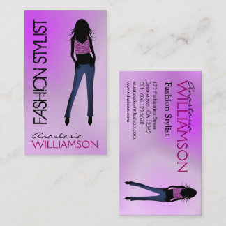 Model Wearing Blue Jeans Purple Fashion Stylist Business Card