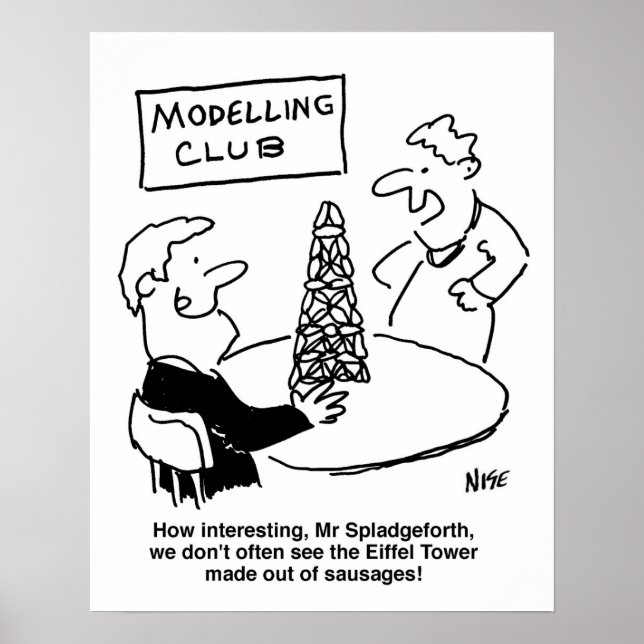 Modeling Club Eiffel Tower Made from Sausages Poster (Front)