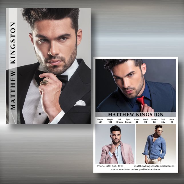 Modelling 4 Photo Two Sided Composite Card Templat (Available in high quality print or instant download for quick messaging, email or self printing.)