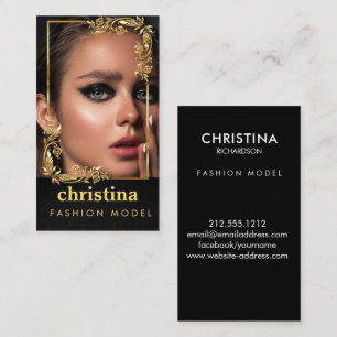 Models and Actors Modern Headshot Faux Gold Frame Business Card