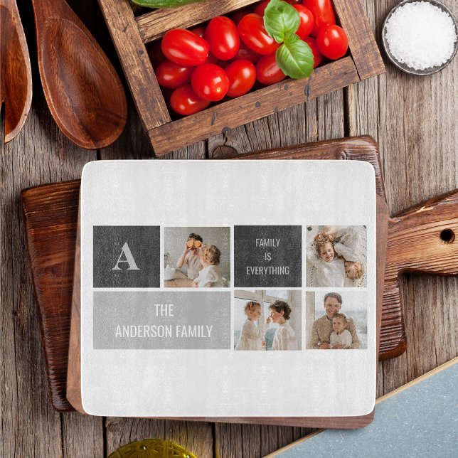 Moden 3Collage Photo & Grey Best Family Gift Cutting Board (Creator Uploaded)