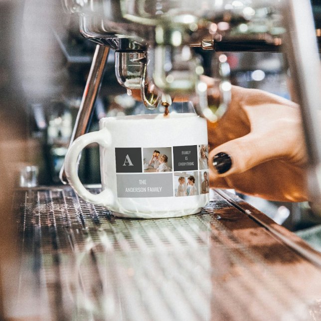 Moden 3Collage Photo & Grey Best Family Gift Espresso Cup (Creator Uploaded)