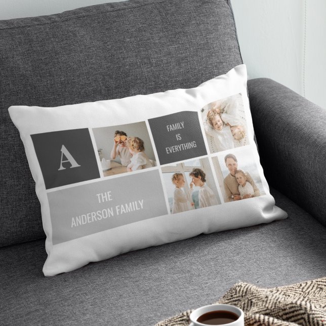 Moden 3Collage Photo & Grey Best Family Gift Lumbar Cushion (Creator Uploaded)