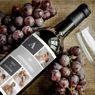 Moden 3Collage Photo & Grey Best Family Gift Wine Label