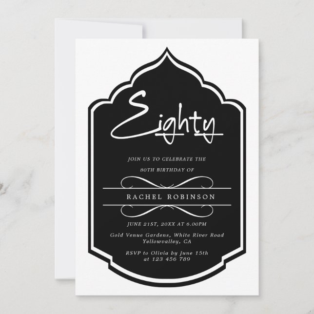 Moden Black 80TH Birthday Party Invitation (Front)