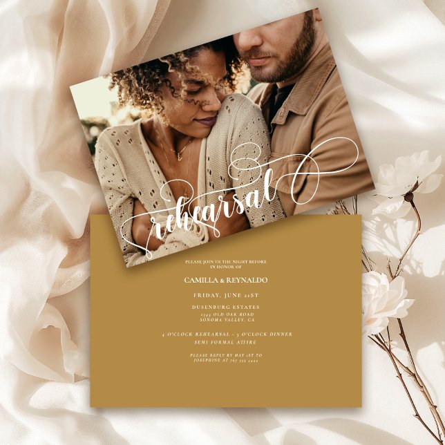 Moden Gold-Coloured Minimal Rehearsal Dinner Photo Invitation (Creator Uploaded)