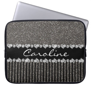 Moden Grey Glitter Personalised Laptop Sleeve