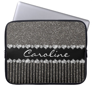 Moden Grey Glitter Personalised Laptop Sleeve