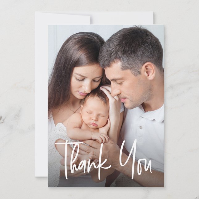 Moden handlettered Custom family photo baby Shower Thank You Card (Front)