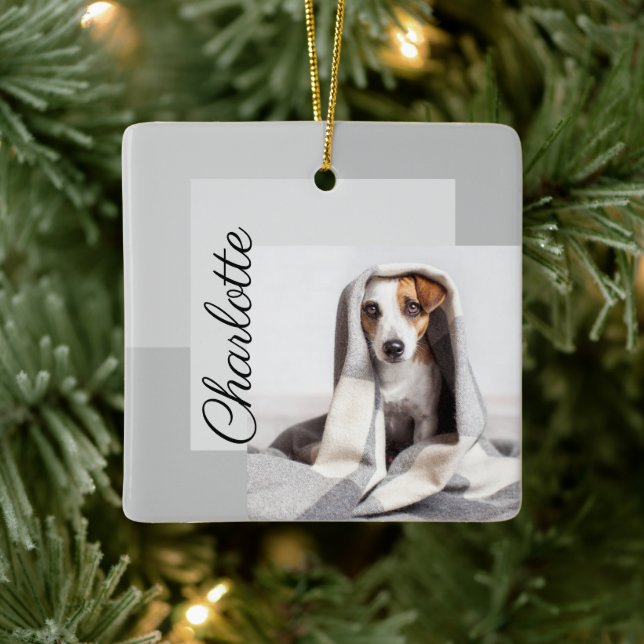 Moden Minimal Geometric Dog Photo Ornament (Tree)
