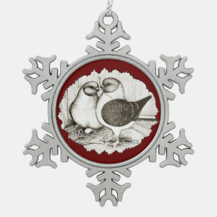 Modena Gazzi Pigeons Snowflake Pewter Christmas Ornament