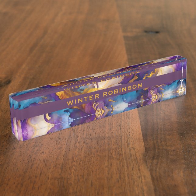 Moder artistic colourful golden watercolor ink nameplate (Side)