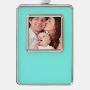 moder chic minimalist monogram turquoise aqua blue silver plated framed ornament