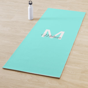 moder chic minimalist monogram turquoise aqua blue yoga mat