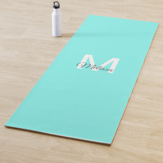 moder chic minimalist monogram turquoise aqua blue yoga mat