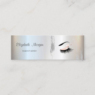 Moder Elegant, Silver Brush Stroke, Lashes, Makeup Mini Business Card