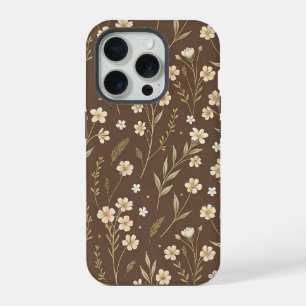 Moder Pattern Wilflowers Brown Background iPhone 15 Pro Case