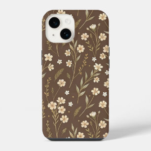 Moder Pattern Wilflowers Brown Background iPhone 14 Case