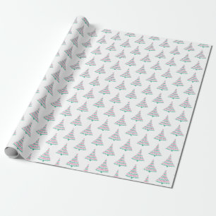 Moder Pink and Green Christmas Tree Wrapping Paper