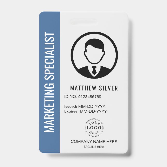 Moderate Blue ID Badge for Business or Staff Use (Front)