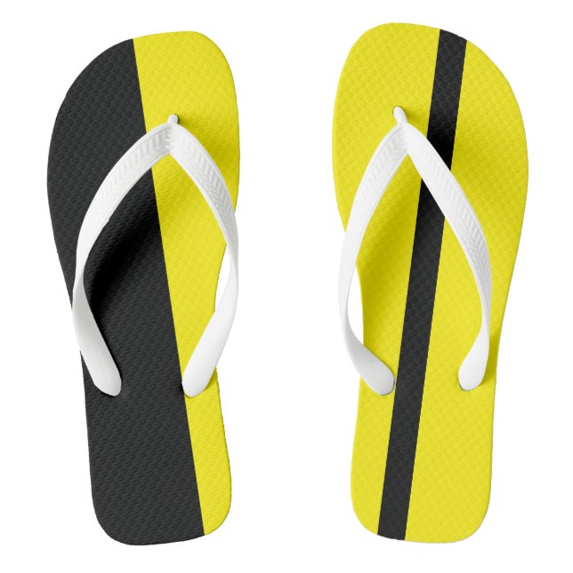 Moderate Yellow Stylised Vertical Bands Flip Jandals (Footbed)
