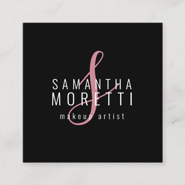 Moderen Makeup Artist Pink Black Square Business Card (Front)