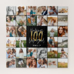Modern 100th birthday multi photo script gift  jigsaw puzzle<br><div class="desc">Modern minimal multi photo script 100th birthday pillow gift. Ideal gift available for mums,  dads,  grand,  grandad of any family member. Stunning elegant script text. Black,  white and gold design.</div>