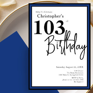 Modern 103rd Birthday Invitation Elegant Blue