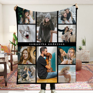 Modern 10 Photo Collage Personalized Keepsake Fleece Blanket