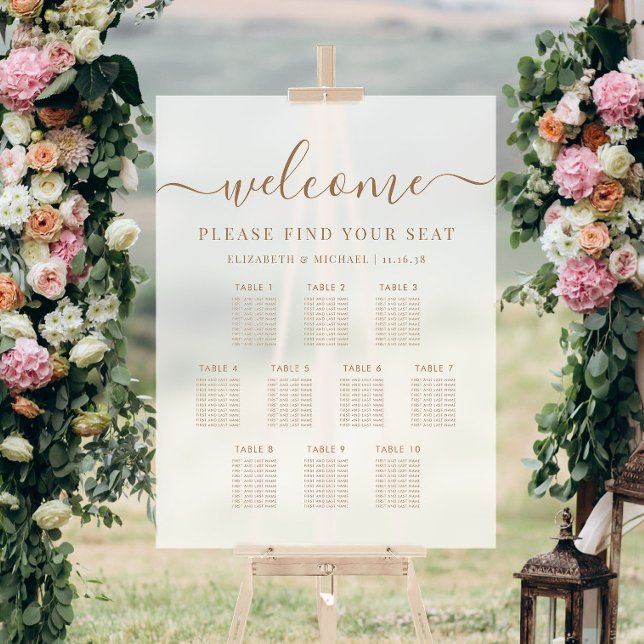 Modern 10 Table Wedding Seating Gold Frosted Acrylic Sign (Modern 10 Table Wedding Seating Gold Frosted Acrylic Sign)