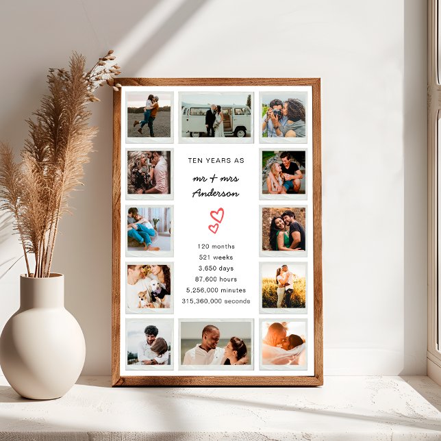 Modern 10th Anniversary Custom Photo Collage Poster (Creator Uploaded)