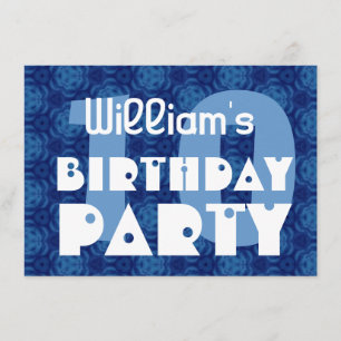 Modern 10th Birthday Party Blue Pattern For Boy Invitation