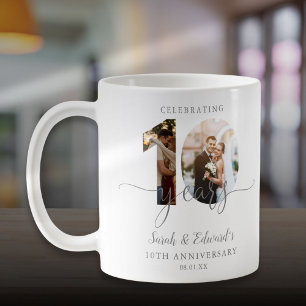 Modern 10th Wedding Anniversary 2 Photo Coffee Mug