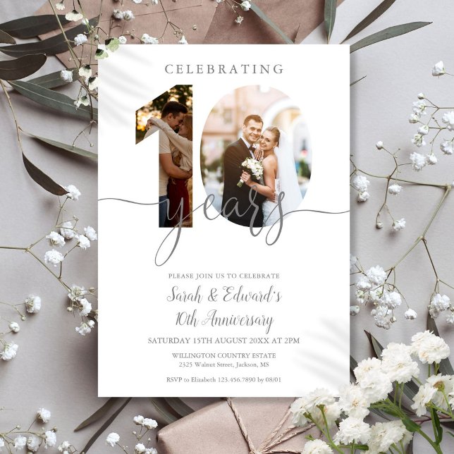 Modern 10th Wedding Anniversary 2 Photo Invitation (Modern 10th Wedding Anniversary 2 Photo Invitation)