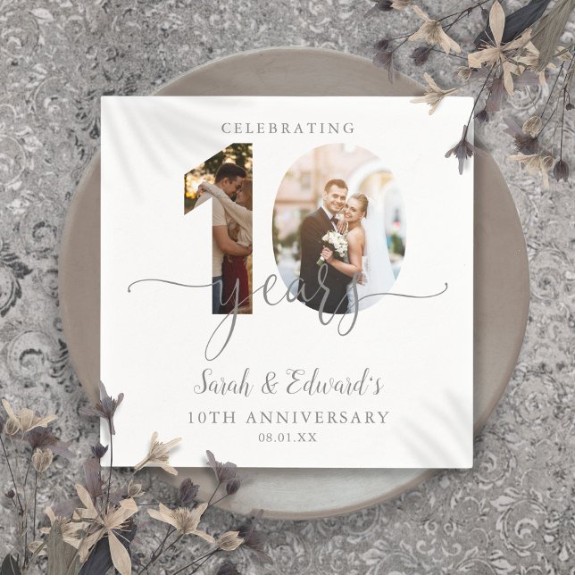 Modern 10th Wedding Anniversary 2 Photo Napkin (Modern 10th Wedding Anniversary 2 Photo Napkins)