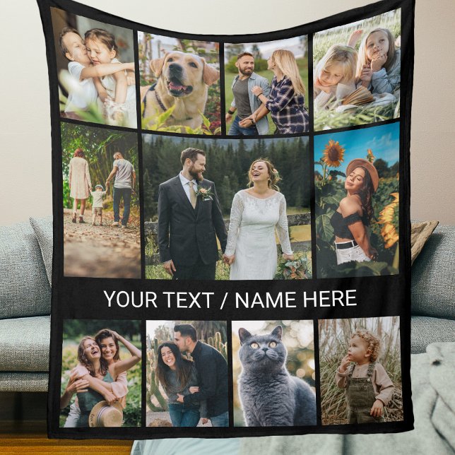 Modern 11 Multi Photo Collage Keepsake Fleece Blanket (Creator Uploaded)