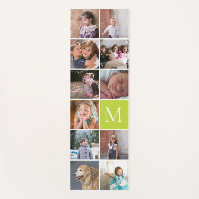 Modern 11 photo collage and monogram yoga mat (Front)