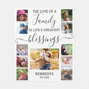 Modern 11 Photo Collage Family Love Quote White Fleece Blanket