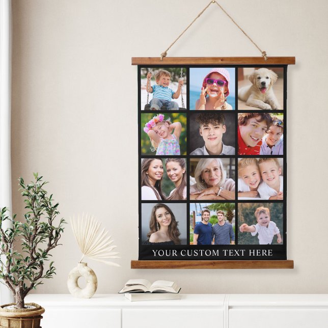Modern 12 Photo Collage Black Hanging Tapestry (Creator Uploaded)